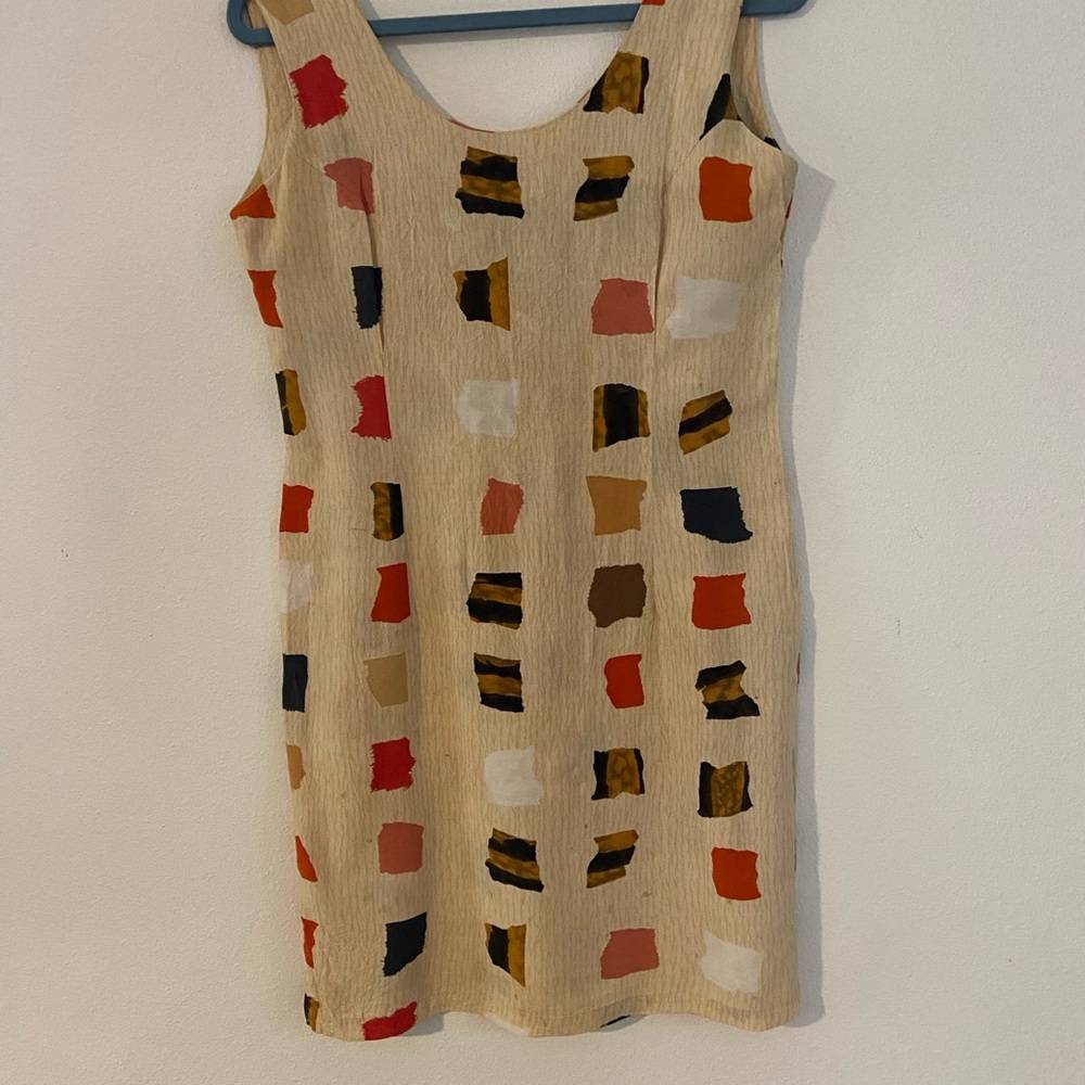 Jams World size 5 ladies small above knee mini dress beige colored squares